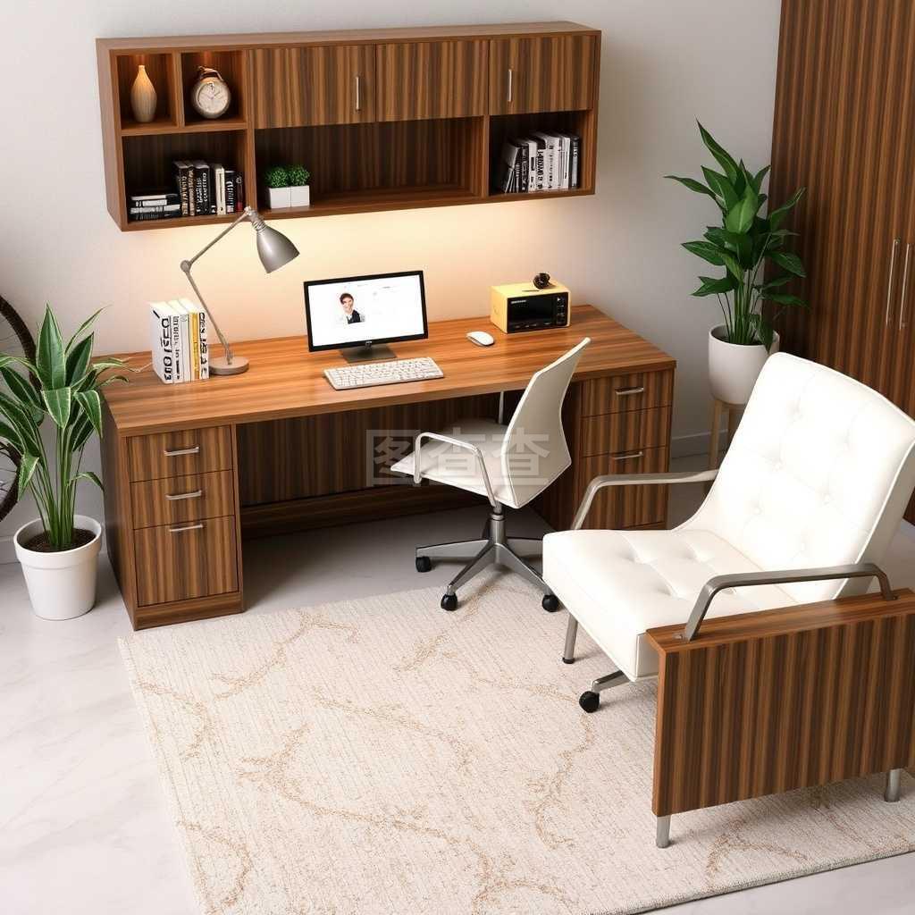 眺望云端的工作时光 带办公用品的木桌与顶层风景